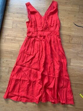 Sleeveless Red Linen Cynthia Rowley Dress